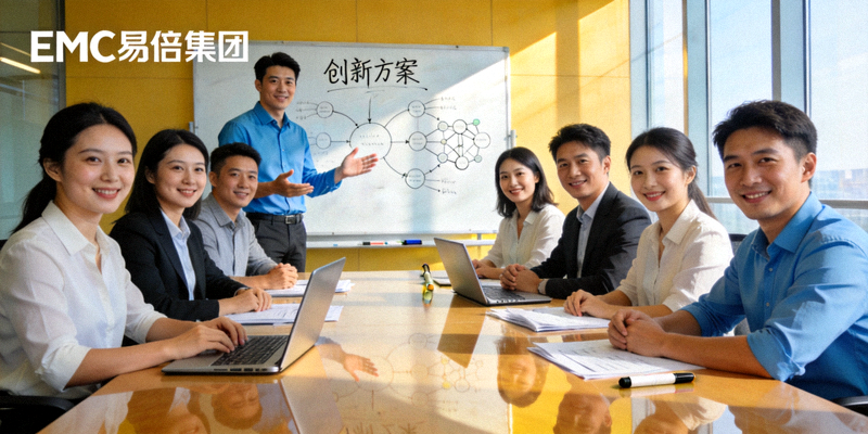 EMC易倍集团专业团队会议讨论场景 - 充满协作与创新的氛围